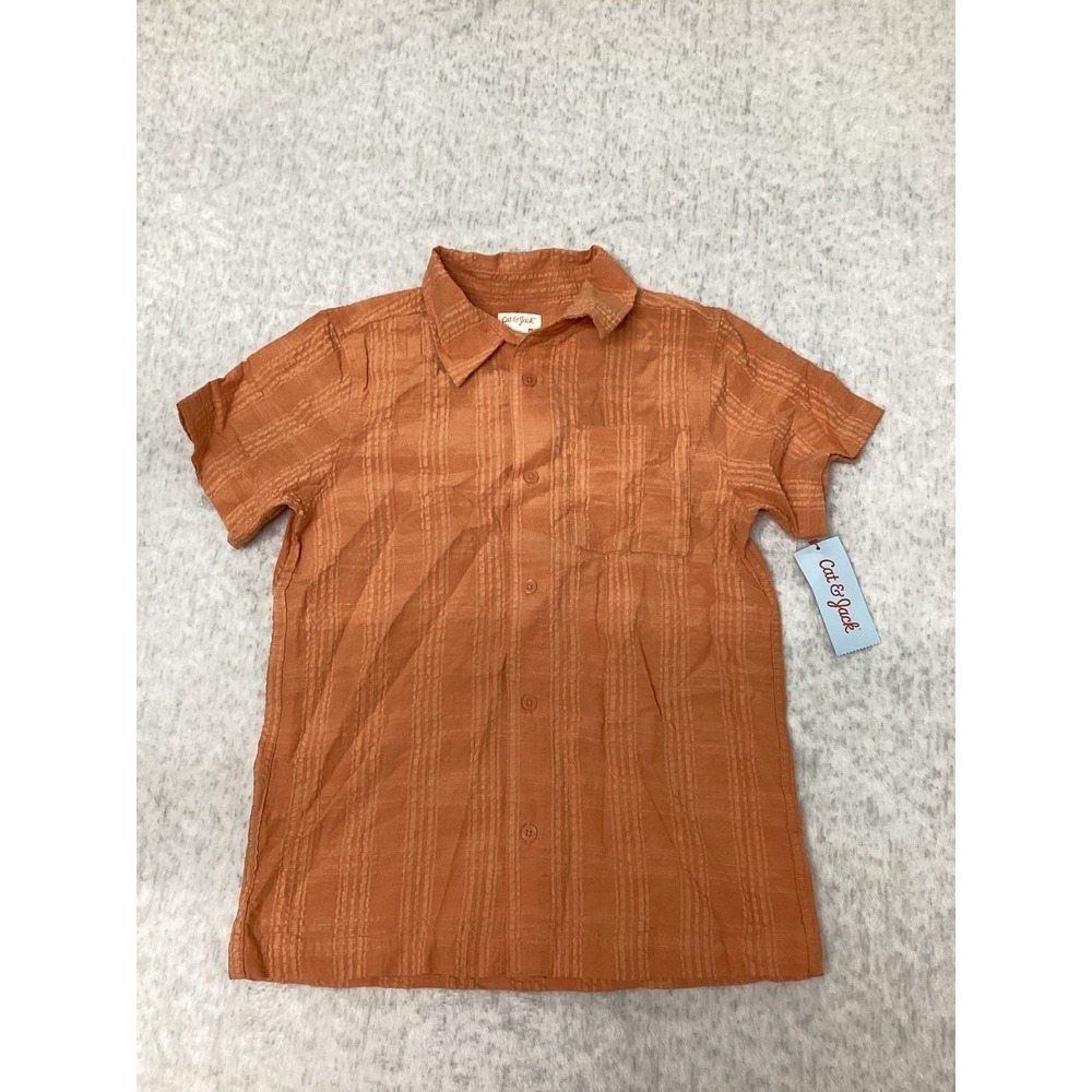 Cat & Jack Boys Copper Textured‎ Short Sleeve Button Down Shirt XXL 16/18 .